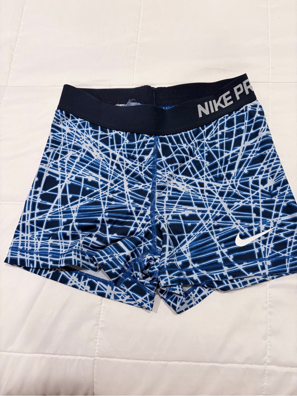 Nike Pro Navy and Light Blue Graphic Compression Shorts